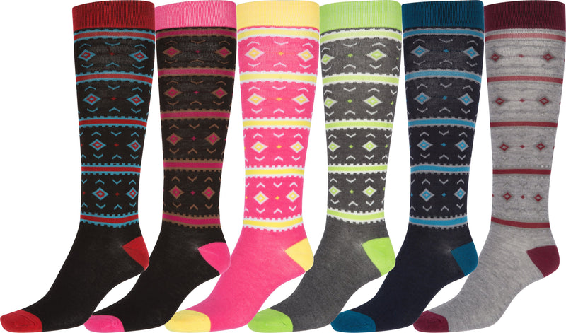 Sakkas Ladies Cute Colorful Design or Solid Knee High Socks Assorted 6-Pack