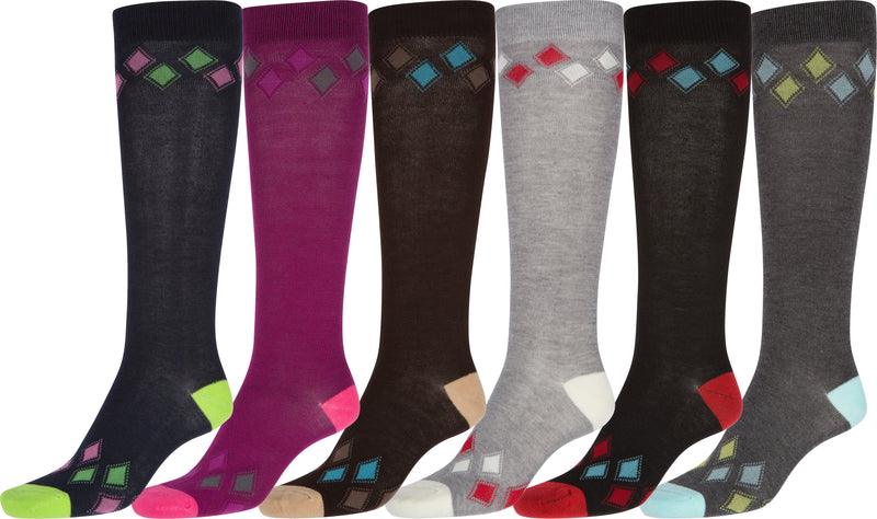 Sakkas Ladies Cute Colorful Design or Solid Knee High Socks Assorted 6-Pack