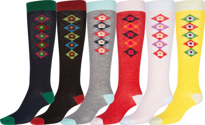 Sakkas Ladies Cute Colorful Design or Solid Knee High Socks Assorted 6-Pack