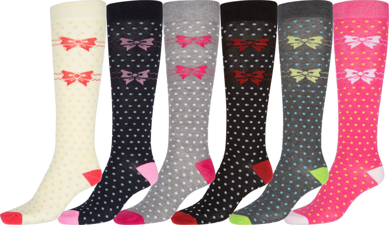 Sakkas Ladies Cute Colorful Design or Solid Knee High Socks Assorted 6-Pack