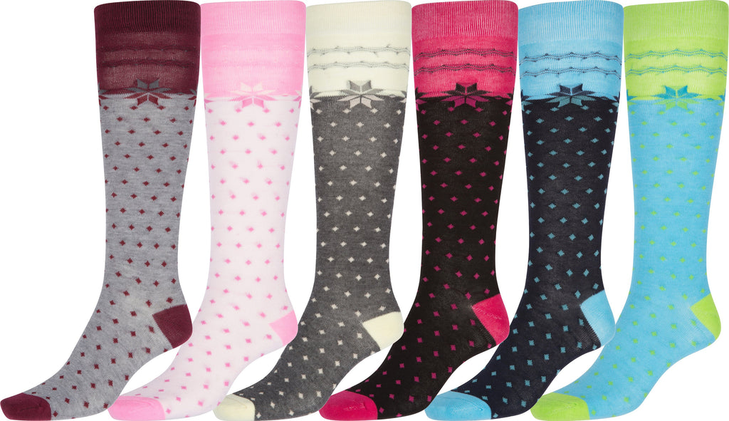 Sakkas Ladies Cute Colorful Design or Solid Knee High Socks Assorted 6