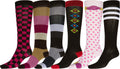 Sakkas Liea Ladies Colorful Unique Pattern / Solid Knee High Socks Assorted 6-Pack#color_Style10