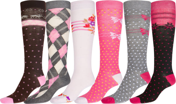 Sakkas Liea Ladies Colorful Unique Pattern / Solid Knee High Socks Assorted 6-Pack#color_Style1