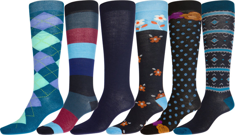 Sakkas Liea Ladies Colorful Unique Pattern / Solid Knee High Socks Assorted 6-Pack