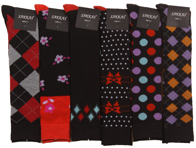 Sakkas Liea Ladies Colorful Unique Pattern / Solid Knee High Socks Assorted 6-Pack