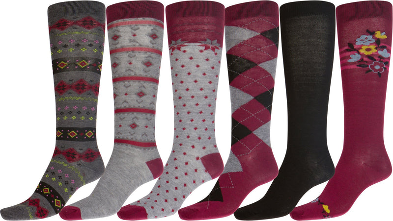 Sakkas Liea Ladies Colorful Unique Pattern / Solid Knee High Socks Assorted 6-Pack