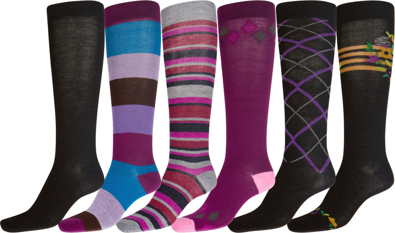 Sakkas Liea Ladies Colorful Unique Pattern / Solid Knee High Socks Assorted 6-Pack