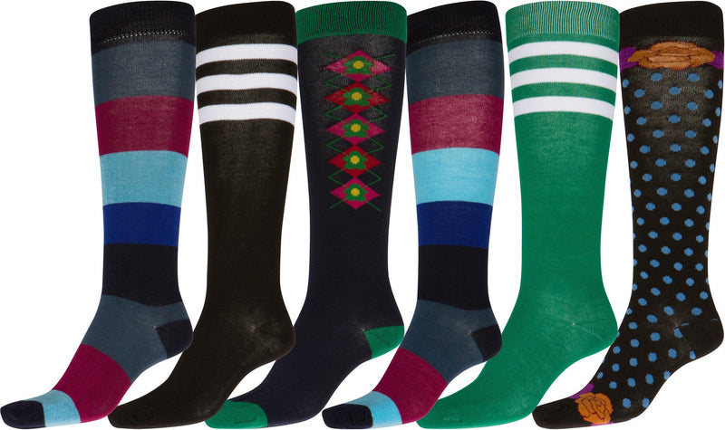 Sakkas Liea Ladies Colorful Unique Pattern / Solid Knee High Socks Assorted 6-Pack