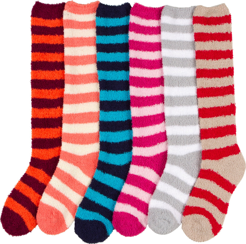 Sakkas Womens Extra Soft Fuzzy Knee High Assorted Pattern Socks 6-Pack