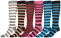 Sakkas Ladies Cute Colorful Design or Solid Knee High Socks Assorted 6-Pack#color_Stripe1