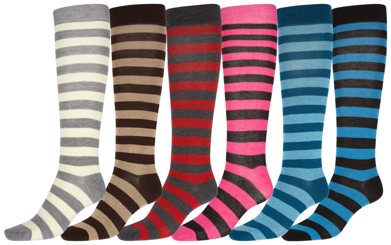 Sakkas Ladies Cute Colorful Design or Solid Knee High Socks Assorted 6-Pack