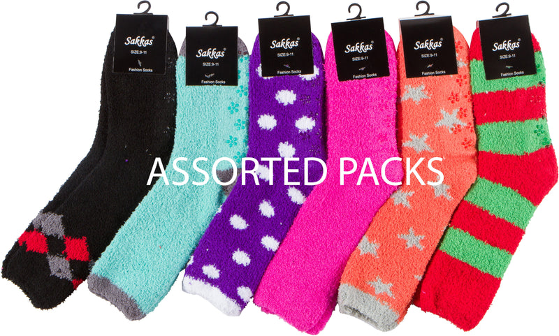 Sakkas Super Soft Anti-Slip Fuzzy Crew Socks Value Assorted 6-Pack