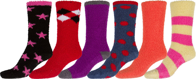 Sakkas Super Soft Anti-Slip Fuzzy Crew Socks Value Assorted 6-Pack