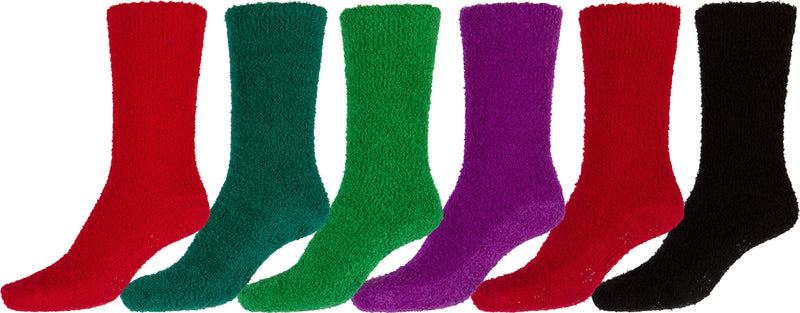 Sakkas Super Soft Anti-Slip Fuzzy Crew Socks Value Assorted 6-Pack