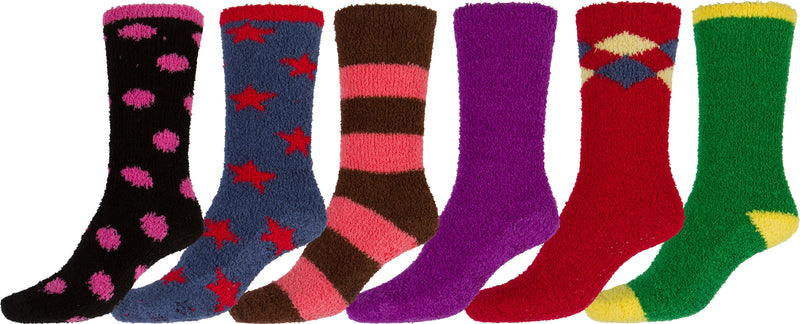 Sakkas Super Soft Anti-Slip Fuzzy Crew Socks Value Assorted 6-Pack