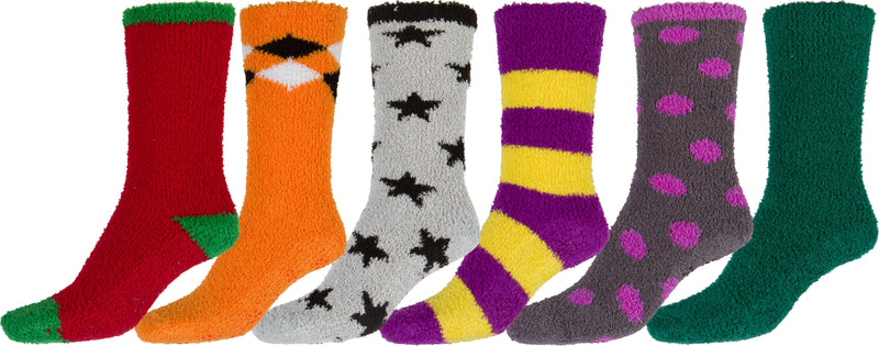 Sakkas Super Soft Anti-Slip Fuzzy Crew Socks Value Assorted 6-Pack