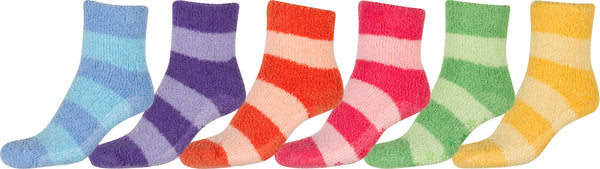 Sakkas Super Soft Anti-Slip Fuzzy Crew Socks Value Assorted 6-Pack#color_Bright Stripe