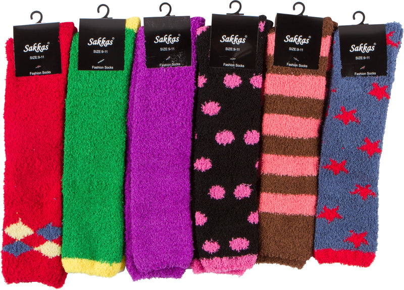 Sakkas Womens Super Soft Anti-Slip Fuzzy Knee High Socks Value Assorted 6-Pack