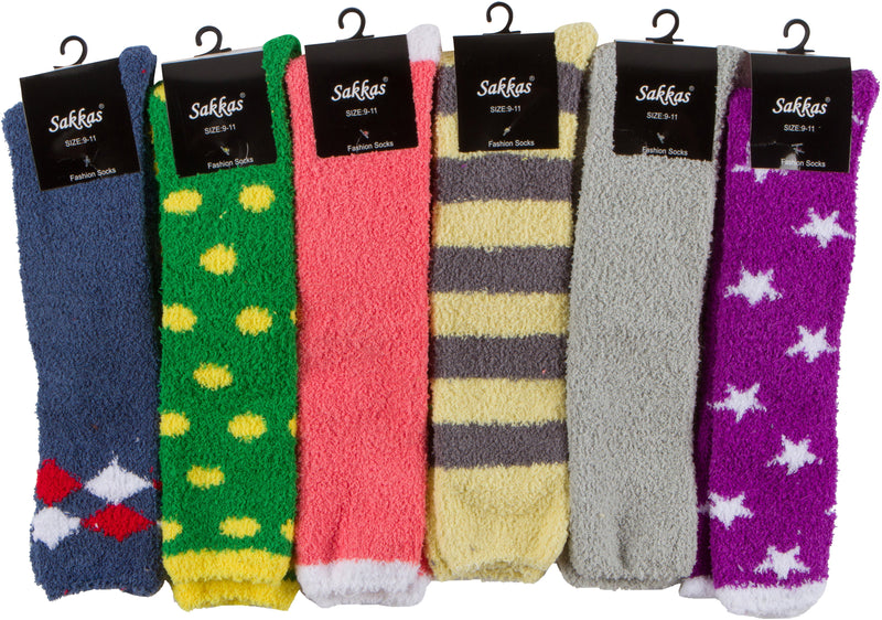 Sakkas Womens Super Soft Anti-Slip Fuzzy Knee High Socks Value Assorted 6-Pack