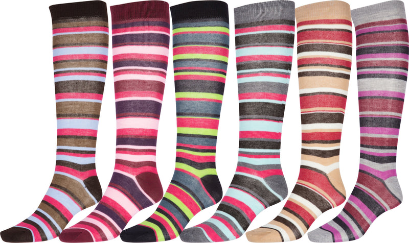 Sakkas Ladies Cute Colorful Design or Solid Knee High Socks Assorted 6-Pack