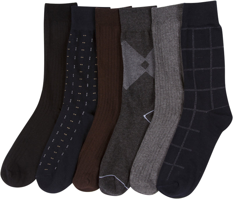 Sakkas Mens Cotton Blend Pattern And Ribbed Dress Socks Value 6-Pack
