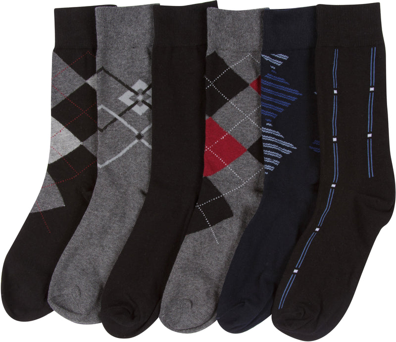 Sakkas Mens Cotton Blend Pattern And Ribbed Dress Socks Value 6-Pack