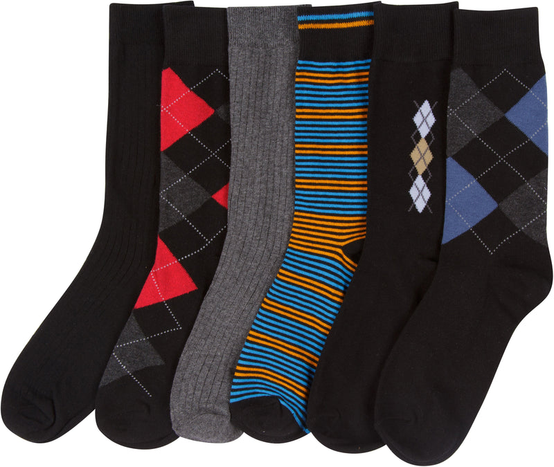 Sakkas Mens Cotton Blend Pattern And Ribbed Dress Socks Value 6-Pack