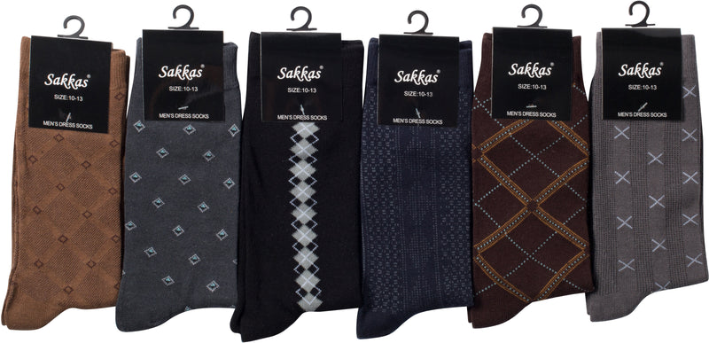 Sakkas Mens Cotton Blend Pattern And Ribbed Dress Socks Value 6-Pack