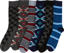 Sakkas Men's Crew High Patterned Colorful Design Dress Socks Asst Value 6-Pack