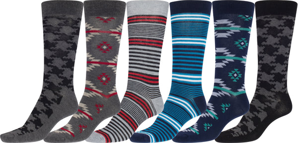 Sakkas Men's Crew High Patterned Colorful Design Dress Socks Asst Value 6-Pack#color_Tribal Aztec-1
