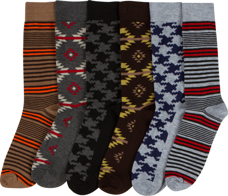 Sakkas Men's Crew High Patterned Colorful Design Dress Socks Asst Value 6-Pack