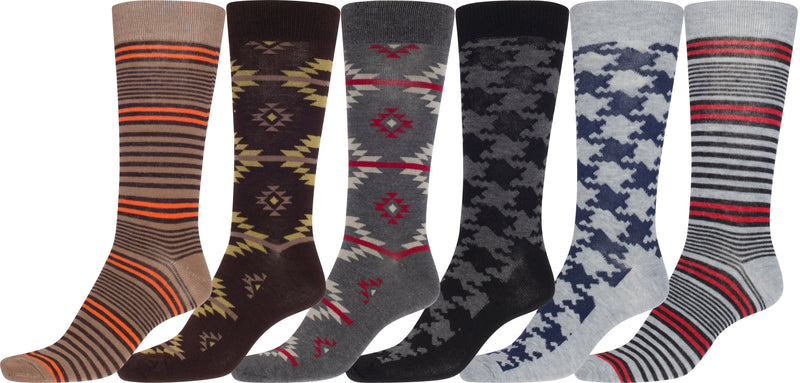 Sakkas Men's Crew High Patterned Colorful Design Dress Socks Asst Value 6-Pack