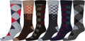 Sakkas Men's Crew High Patterned Colorful Design Dress Socks Asst Value 6-Pack#color_Checker and Argyle-2