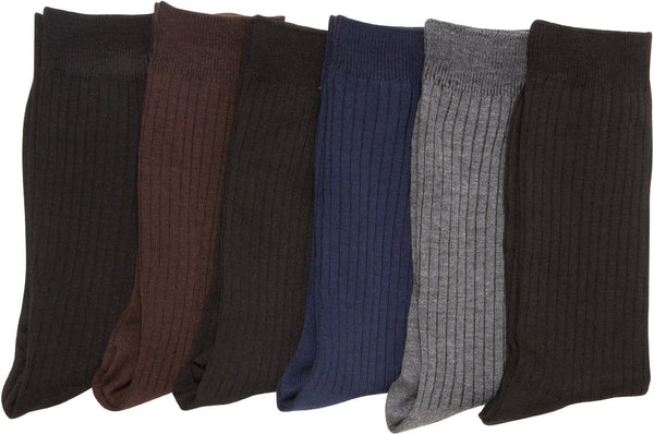 Womens Cotton Blend Ribbed Dress Socks Value Assorted 6-Pack#color_Multicolored