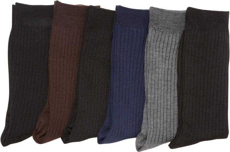 Womens Cotton Blend Ribbed Dress Socks Value Assorted 6-Pack