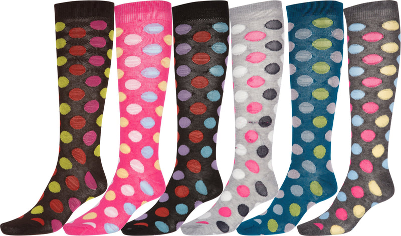 Sakkas Ladies Cute Colorful Design or Solid Knee High Socks Assorted 6-Pack