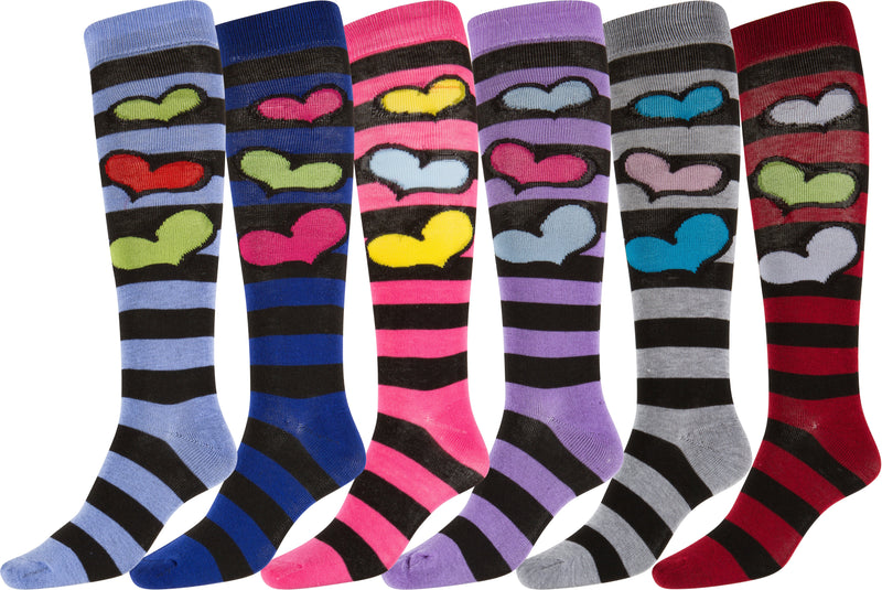 Sakkas Ladies Cute Colorful Design or Solid Knee High Socks Assorted 6-Pack