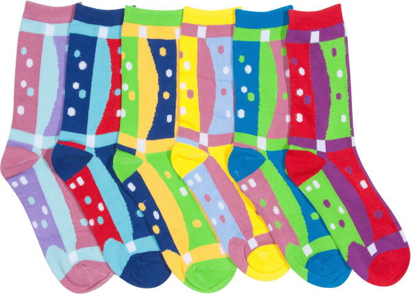 Sakkas Women's Fun Colorful Design Poly Blend Crew Socks Assorted 6-Pack#Color_Dot Grid