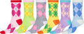 Sakkas Women's Fun Colorful Design Poly Blend Crew Socks Assorted 6-Pack#Color_ContrastArgyle