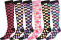 Sakkas Women's Fun Colorful Design Poly Blend Knee High Socks Assorted 6-Pack#color_Checkerboard