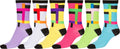 Sakkas Women's Fun Colorful Design Poly Blend Crew Socks Assorted 6-Pack#Color_Grid