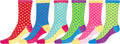 Sakkas Women's Fun Colorful Design Poly Blend Crew Socks Assorted 6-Pack#Color_PokaDotBlock