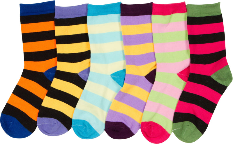 Sakkas Girl's Creative Fun Cotton Blend Crew Socks Assorted Color 6-Pack