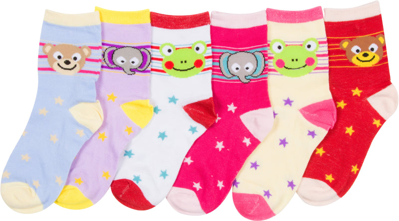 Sakkas Girl's Creative Fun Cotton Blend Crew Socks Assorted Color 6-Pack