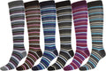 Sakkas Women's Fun Colorful Design Poly Blend Knee High Socks Assorted 6-Pack#color_Thin Stripe