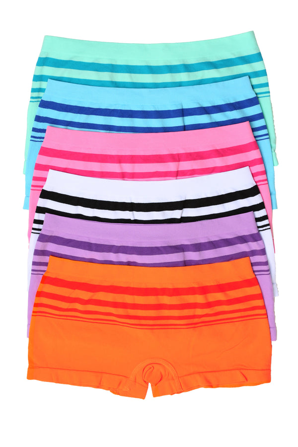Sakkas Women's Seamless Stretch Boy Short Panties (6 Pack)#color_ContrastStripe