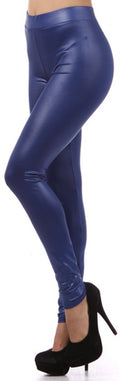 Sakkas Footless Ultra Slim Fit Matte Liquid Wet Look Leggings#color_Blue