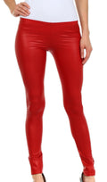 Sakkas Footless Ultra Slim Fit Matte Liquid Wet Look Leggings#color_Red