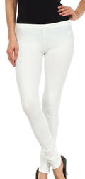 Sakkas Footless Ultra Slim Fit Matte Liquid Wet Look Leggings#color_White