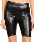 Sakkas Women's Shinny Metallic Bike Shorts Stretchy Unisex - Made in USA#color_Black